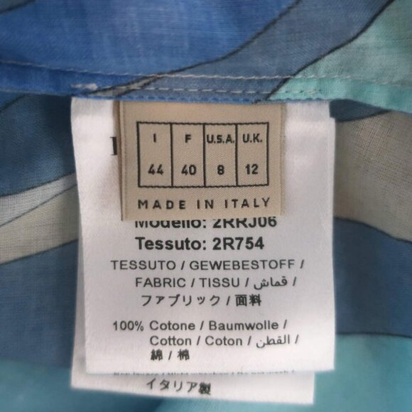 Emilio Pucci Marmo Print Shirt Blue Cotton Voile Size US 8 Long Sleeve Top - Picture 7 of 8